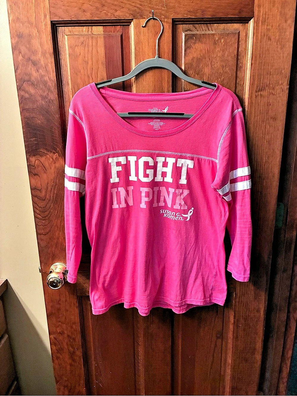 T-Shirt, SUSAN G. KOMEN FIGHT IN PINK. 3/4 sleeve, 100 percent Cotton, soft.